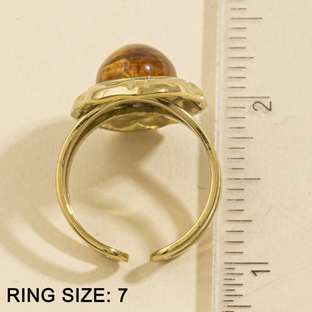 Hammered Bezel Cabochon Statement Ring