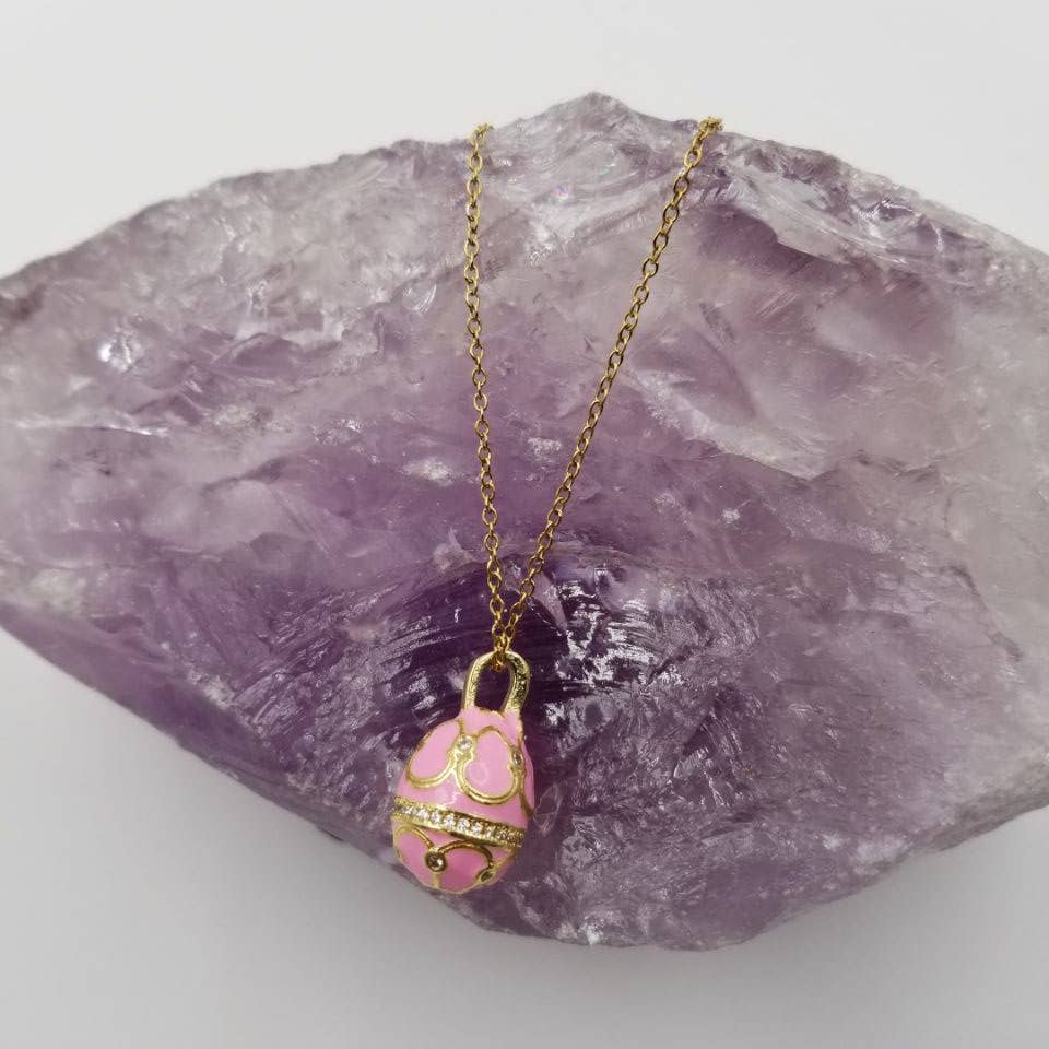 Easter Zircon Egg Pendant Necklace - 18K Gold