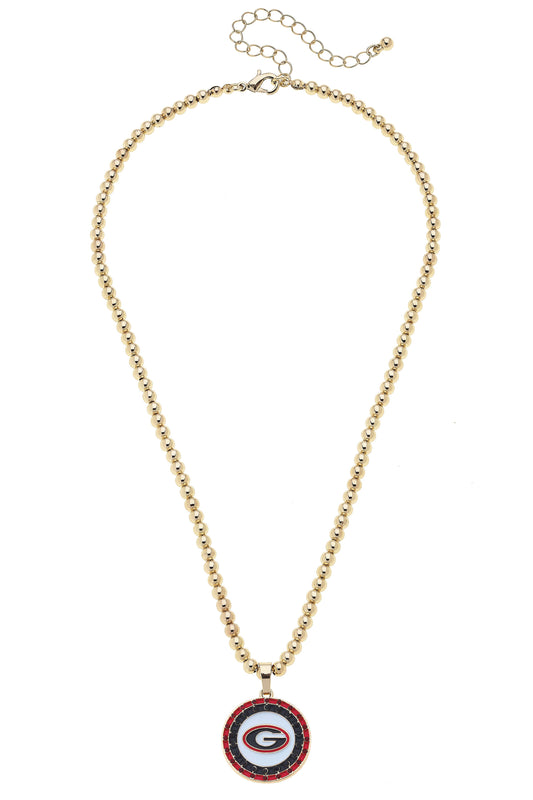 Canvas Style - Georgia Bulldogs Pave Disc Necklace in Shiny Gold