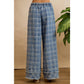 FRAYED DETAIL PLAID WIDE LEG JEANS WITH DUAL POCKETS