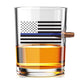 Old Southern Brass - 308 Real Bullet Whiskey Glass - Thin Blue Line American Flag