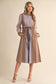 MIXED STRIPE BELTED BUTTON DOWN MIDI DRESS