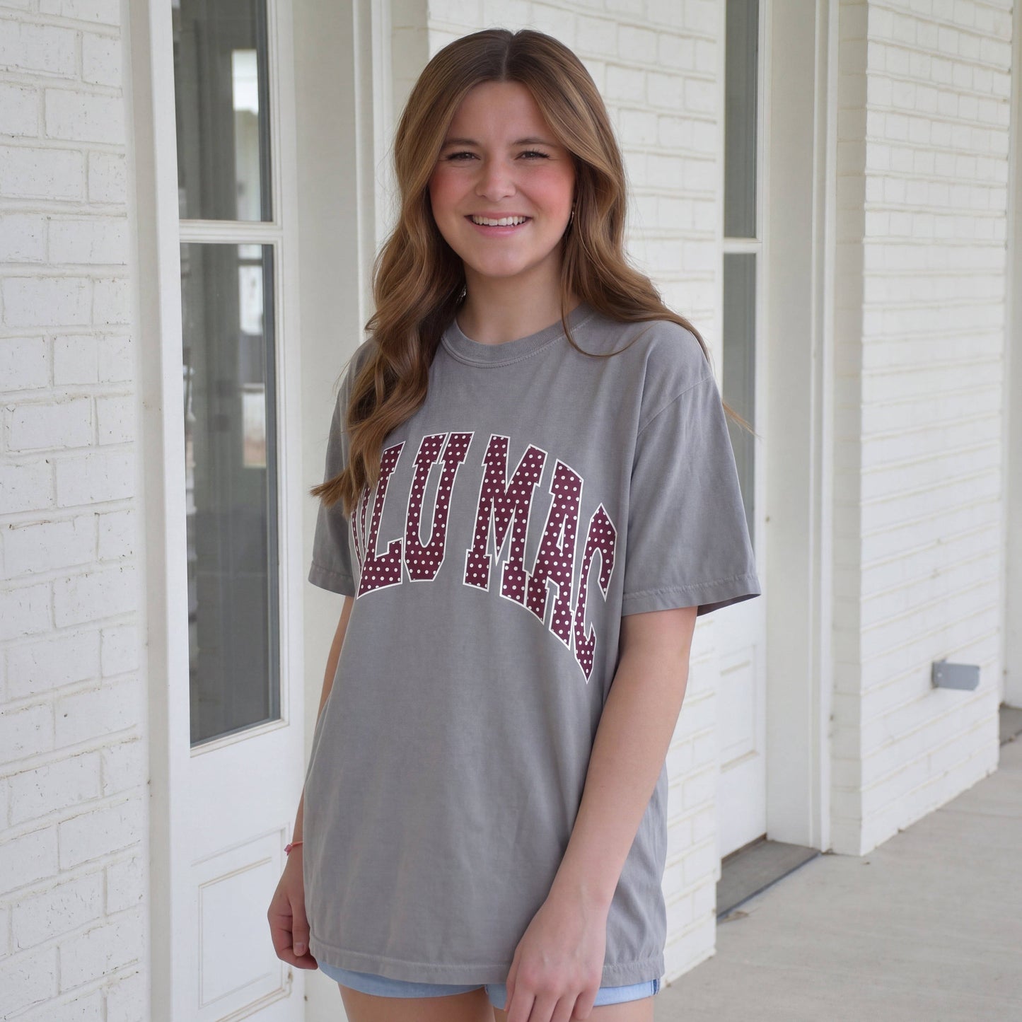 Lulu Mac Team Maroon Polka Dot Adult Granite Comfort Colors Tee