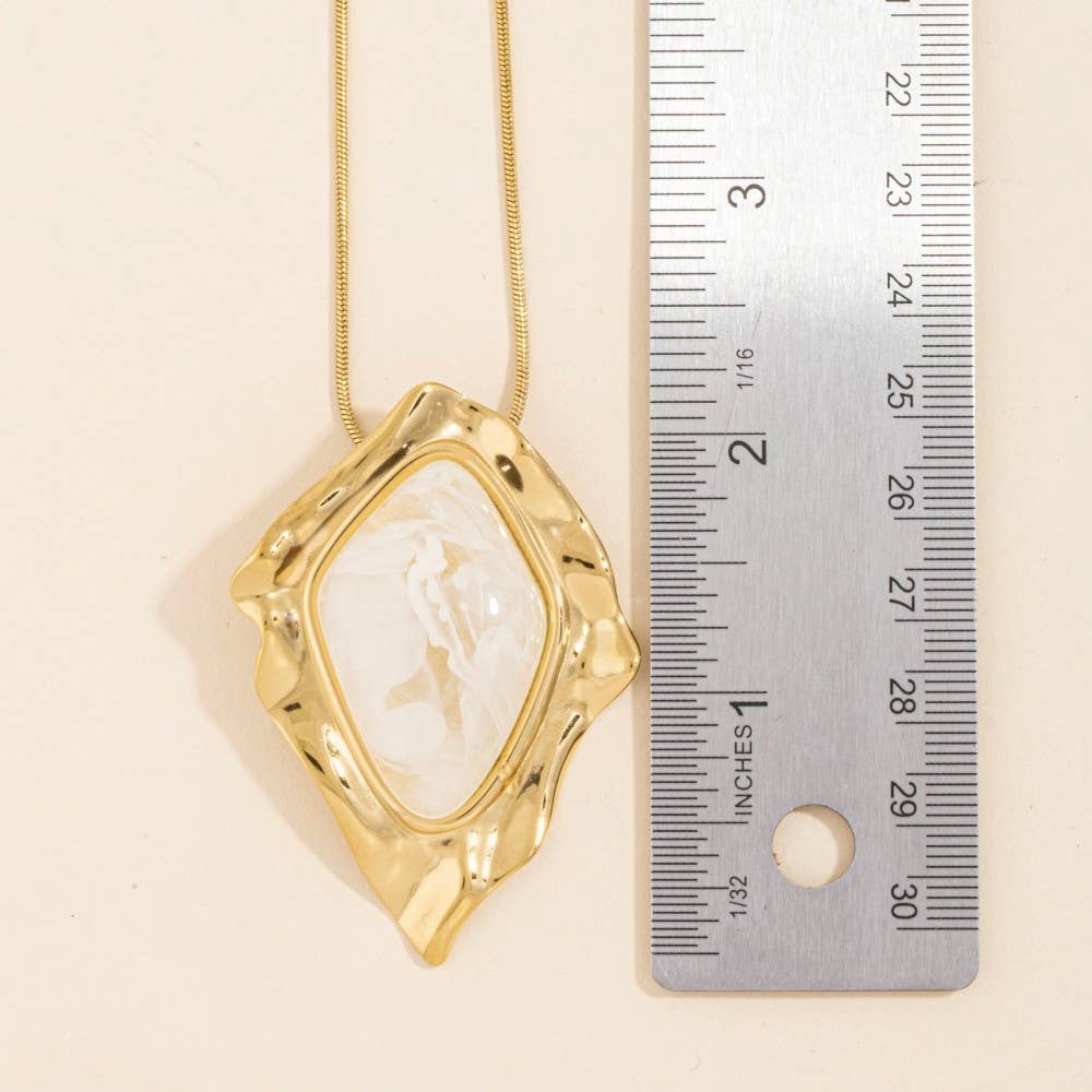 Molten Frame Marbled Stone Pendant Necklace