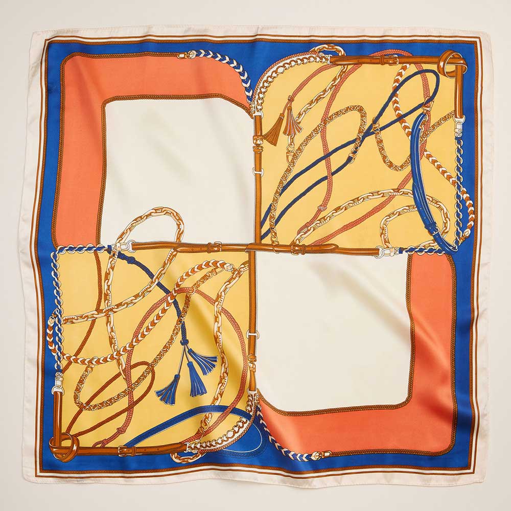 Chain Rope Printed Square Silky Satin Scarf