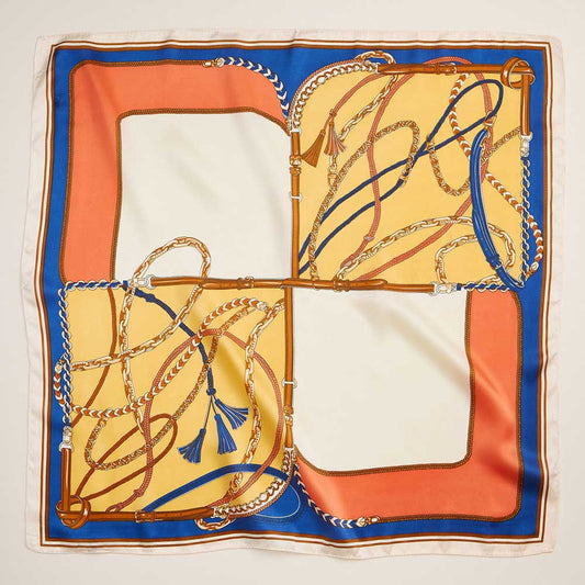Chain Rope Printed Square Silky Satin Scarf