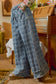 FRAYED DETAIL PLAID WIDE LEG JEANS WITH DUAL POCKETS