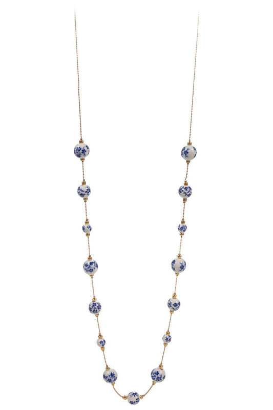 Flower Round Shape Ceramic Beaded Long Necklace