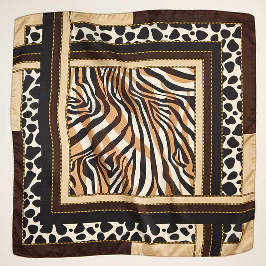 Leopard Zebra Pattern Printed Square Silky Satin Scarf