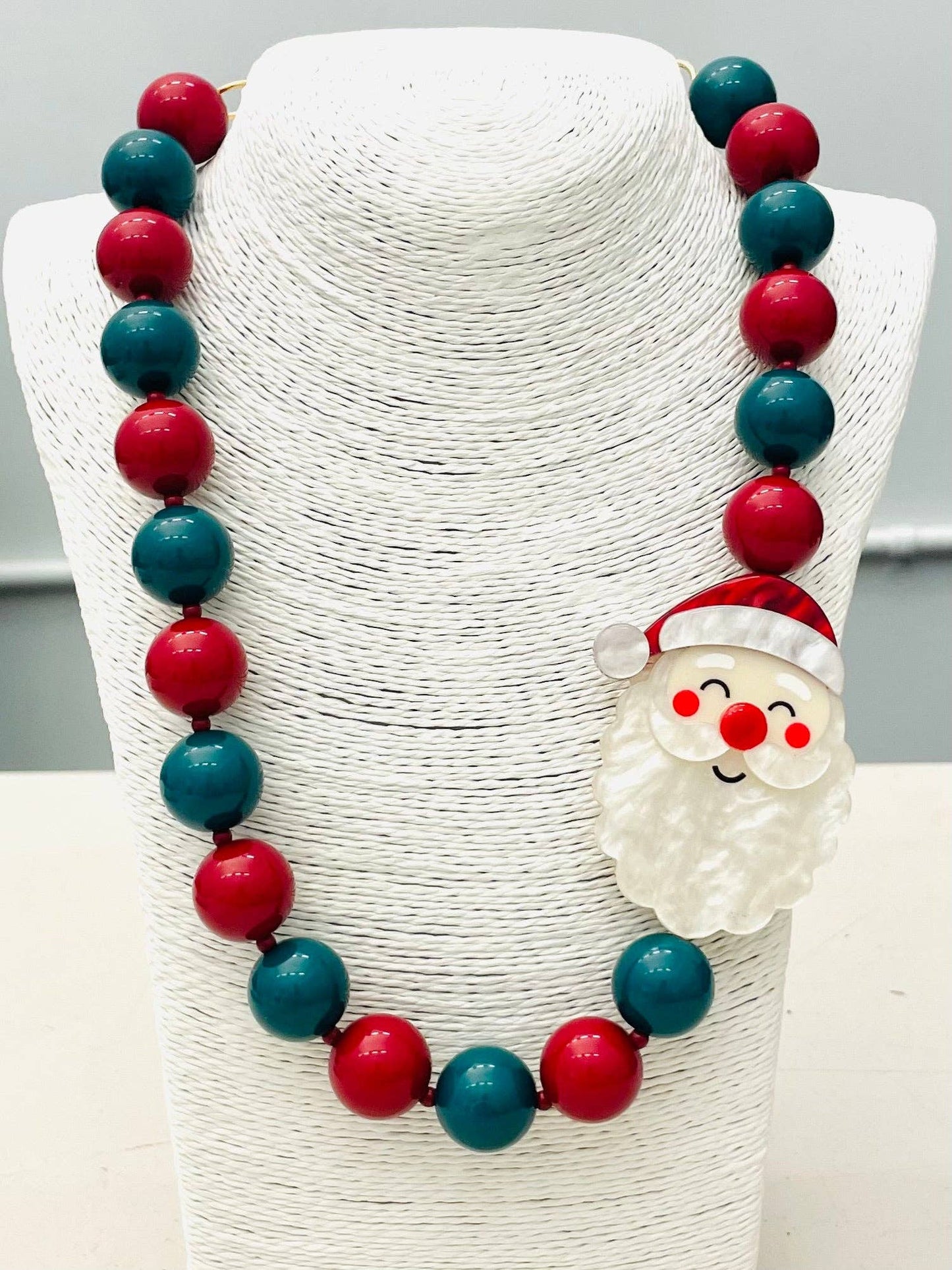 TWO FORTY TWO - HOLIDAY - Beaded Santa Necklace (red/green)