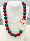 TWO FORTY TWO - HOLIDAY - Beaded Santa Necklace (red/green)